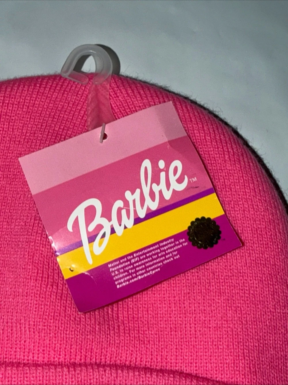 NEW PINK Barbie Beanie HAT Barbie doll Embroided On Front Acrylic One size Girls